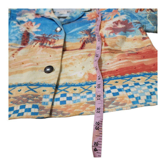 Nancy Bolen Jacket Palm Tree Design Blue Turquoise Orange Buttons Lined Size S - Picture 9 of 9